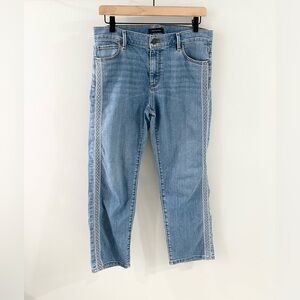 Ann Taylor Embroidered Tuxedo Stripe Straight Crop Jeans Size 2
